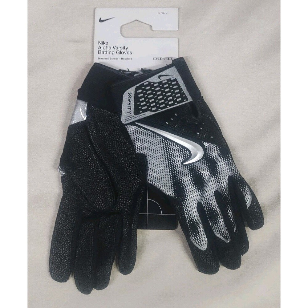 Nike Alpha Varsity Black Metallic Baseball Batting Gloves Mens Medium NEW